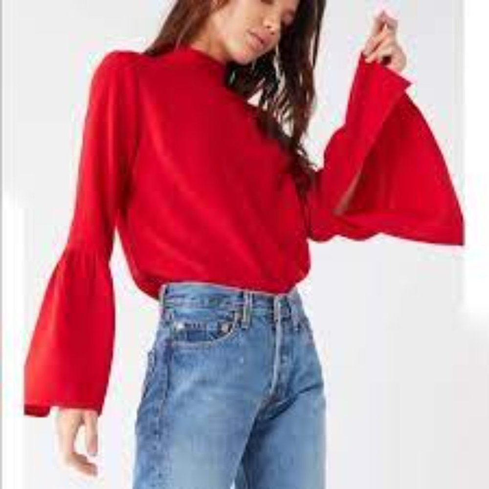 Urban Outfitters Red Mock Neck Bell Sleeve Blouse Size XS